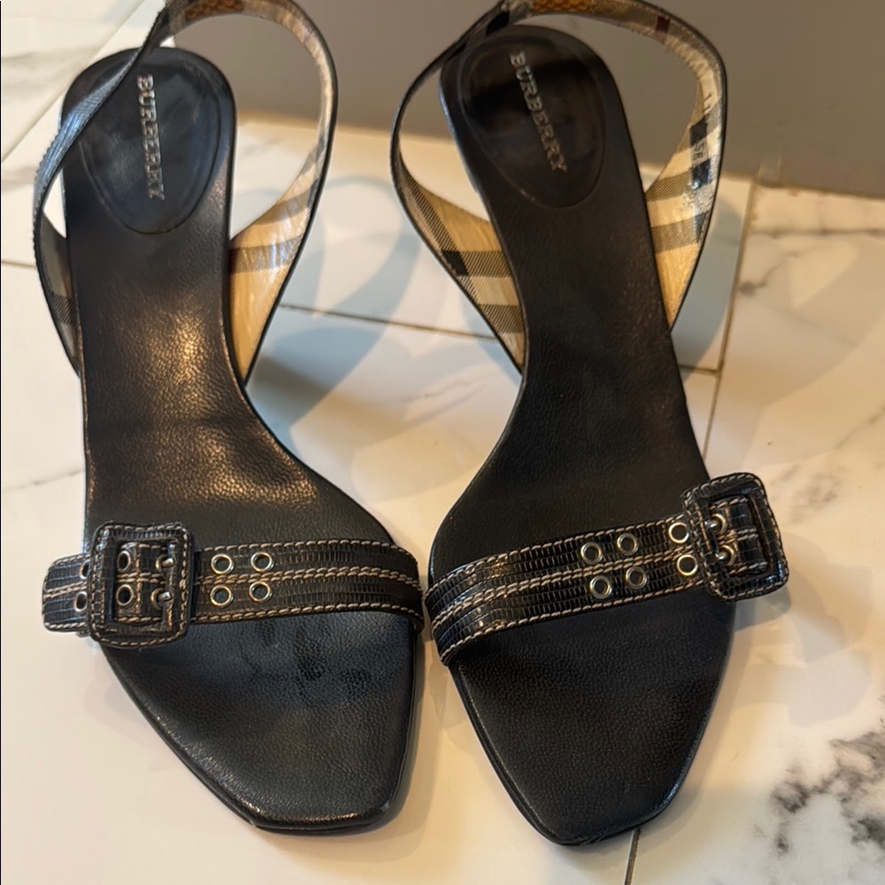 Burberry Black Slingback Sandals with Kitten Heel